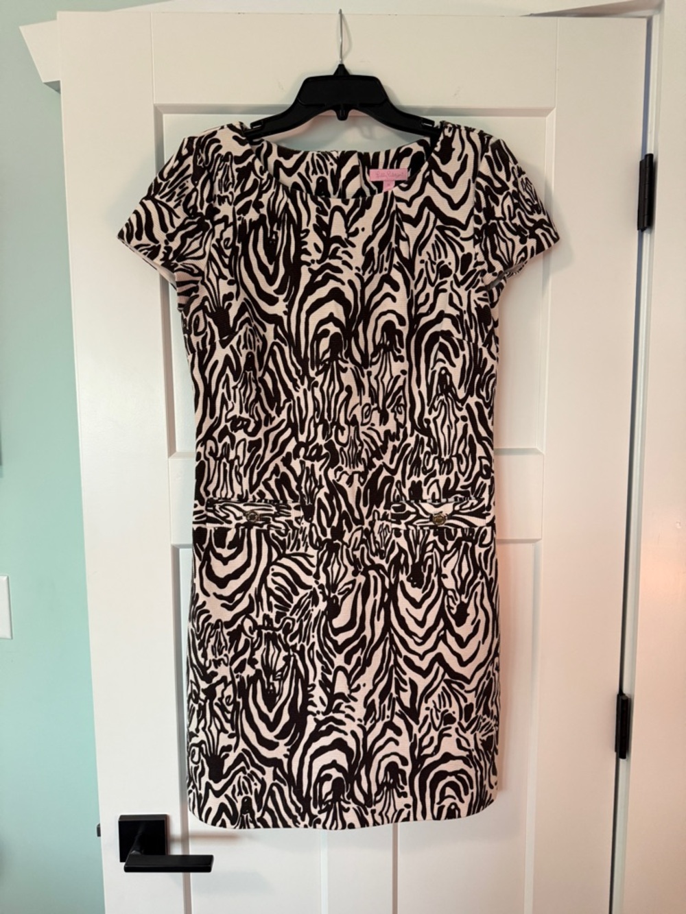 Lilly Pulitzer Black and White Zebra-Print Top with Pink Label